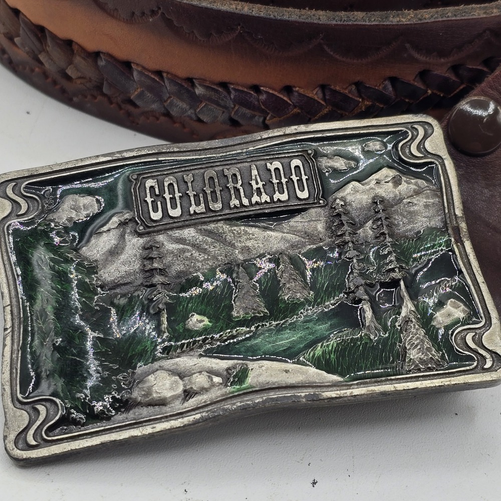 Vtg 1976 Dix Leather Company Colorado Belt Buckle & Sz 32 Leather Belt - Picture 2 of 7